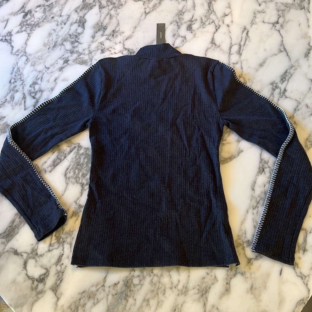 NWT J.Crew Premium Rib Turtleneck Long Sleeve Top Whipstitch Trim Grey flaw - Picture 3 of 8
